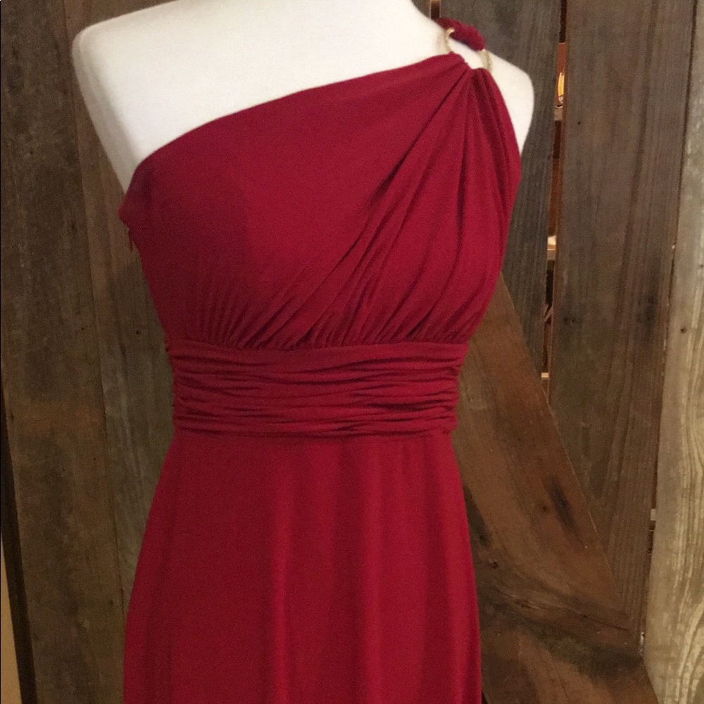 Red one shoulder dress